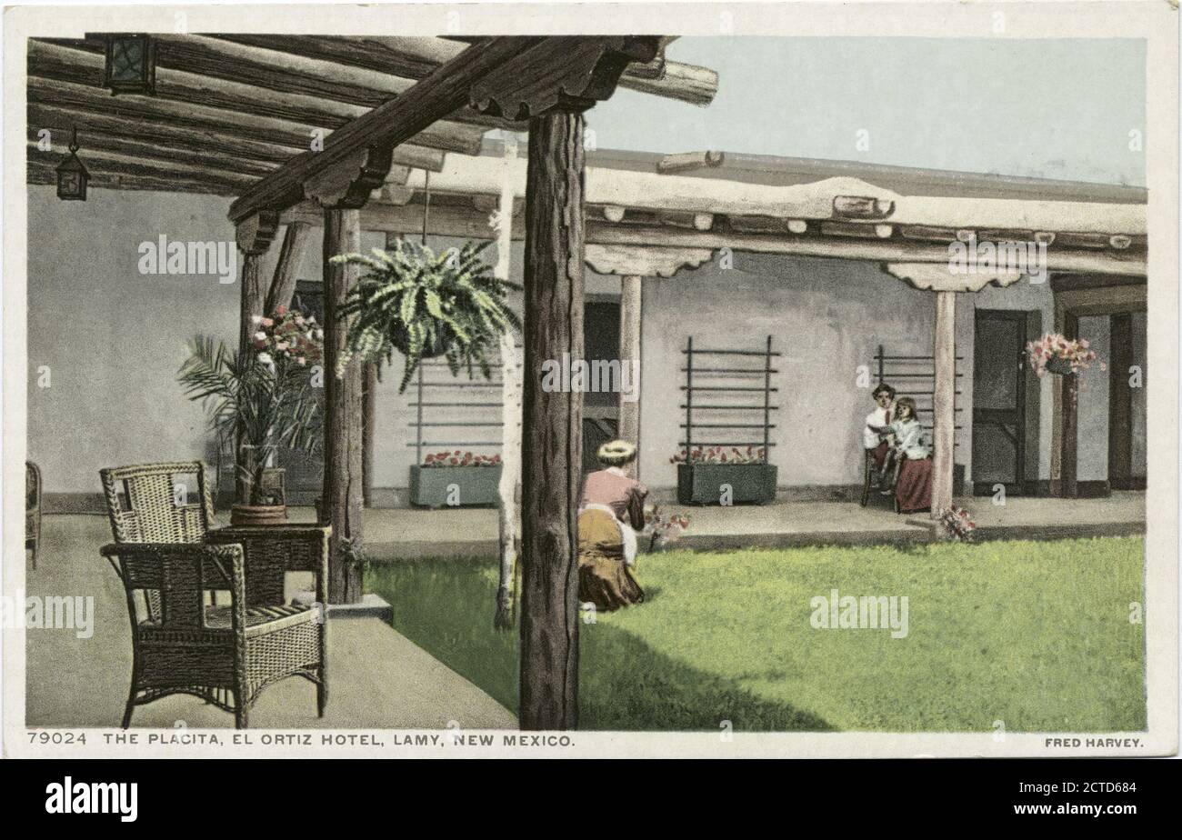 The Placita, El Ortiz Hotel, Lamy, N. M., Still Image, Cartoline, 1898 - 1931 Foto Stock