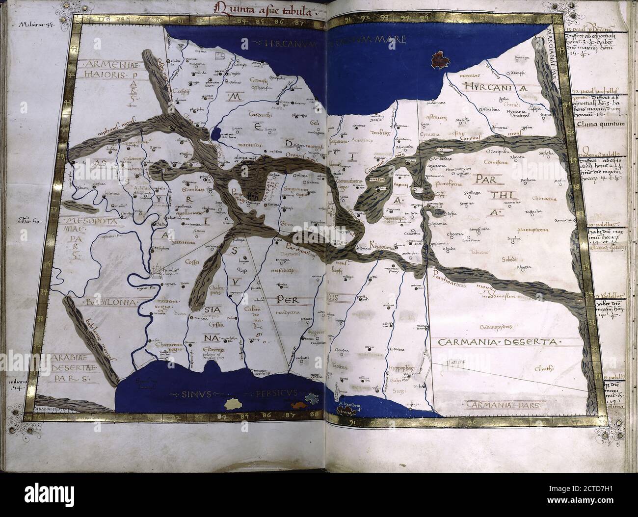 Quinta mappa dell'Asia, in pieno confine d'oro, immagine fissa, libri religiosi, 1460, Tolomeo, II sec., Nicolaus Germanus (XV sec. Foto Stock