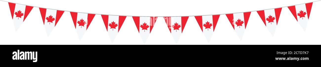 Festa nazionale canadese. 1 luglio. Biglietto d'auguri Happy Canada Day. Celebrazione sfondo con bandiera canadese. Banner. Ghirlande. Pennants. Illustrazione Vettoriale