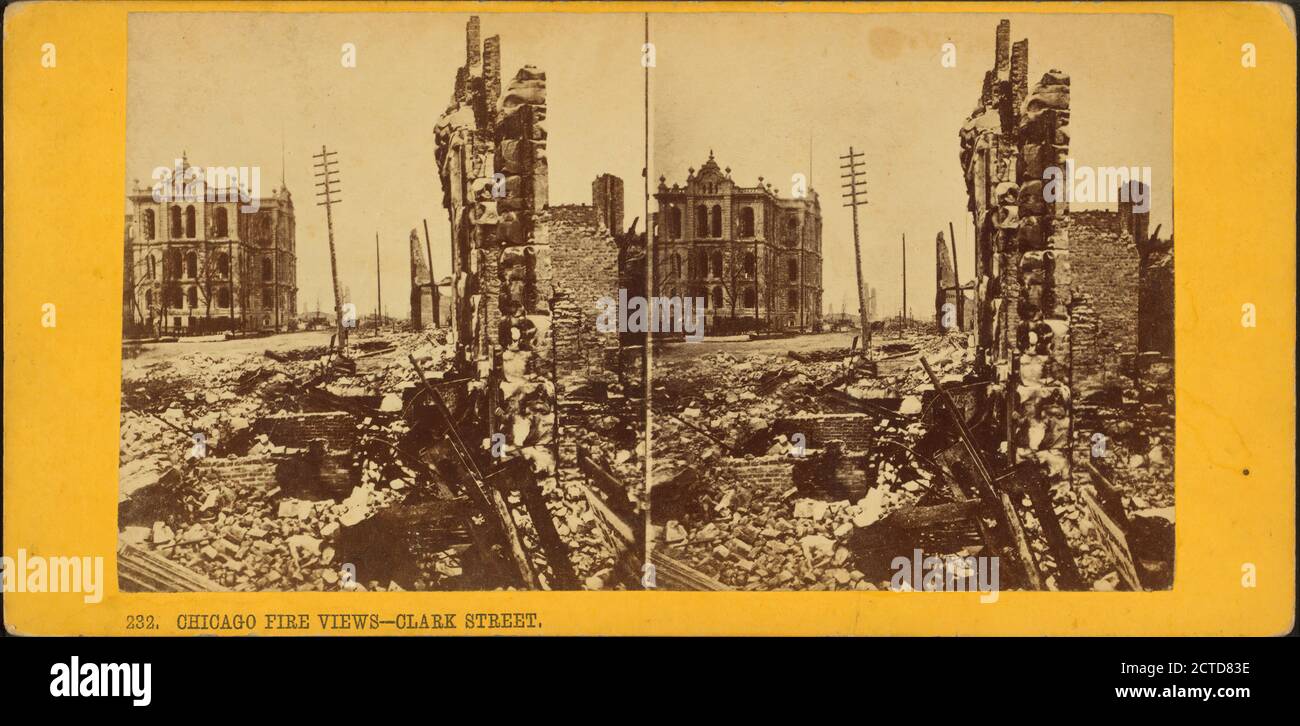 Chicago Fire views: Clark Street., still image, Stereographs, 1871 Foto Stock