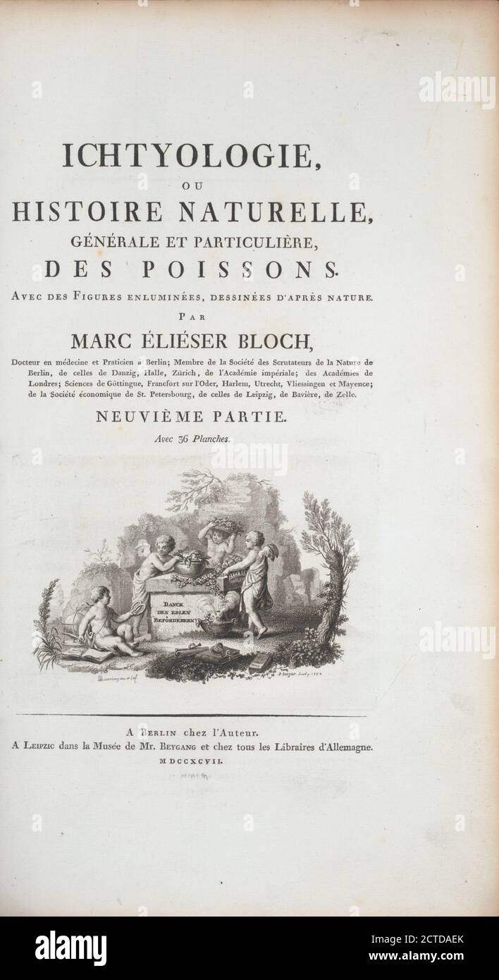 Pagina del titolo, vol. 9, fermo immagine, stampe, 1785, Bloch, Marcus Elieser, 1723-1799 Foto Stock