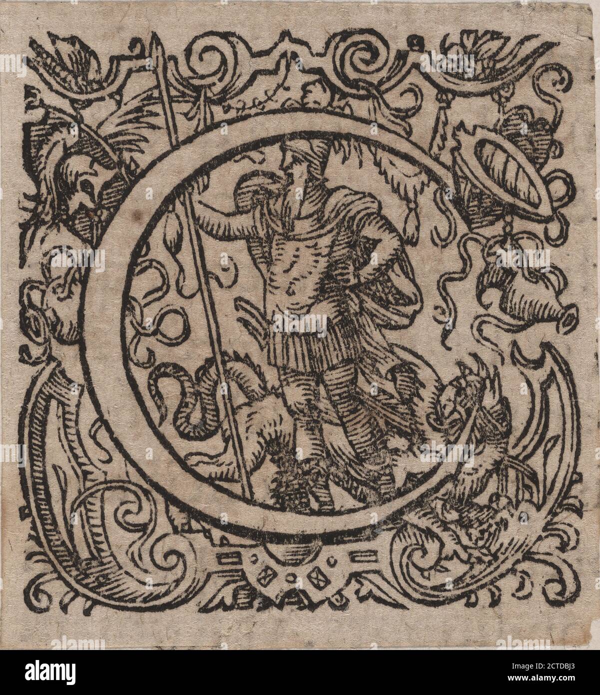 C iniziale, con Bellerephon e la Chimera (?), immagine fissa, stampe, 1578, Amman, Jost, 1539-1591 Foto Stock