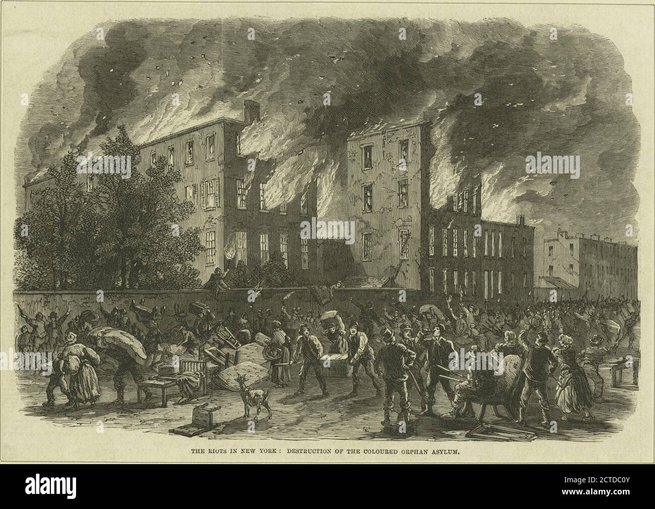 I disordini a New York: Distruzione del diritto d'asilo orfano colorato., immagine, stampe, 1861 - 1880 Foto Stock