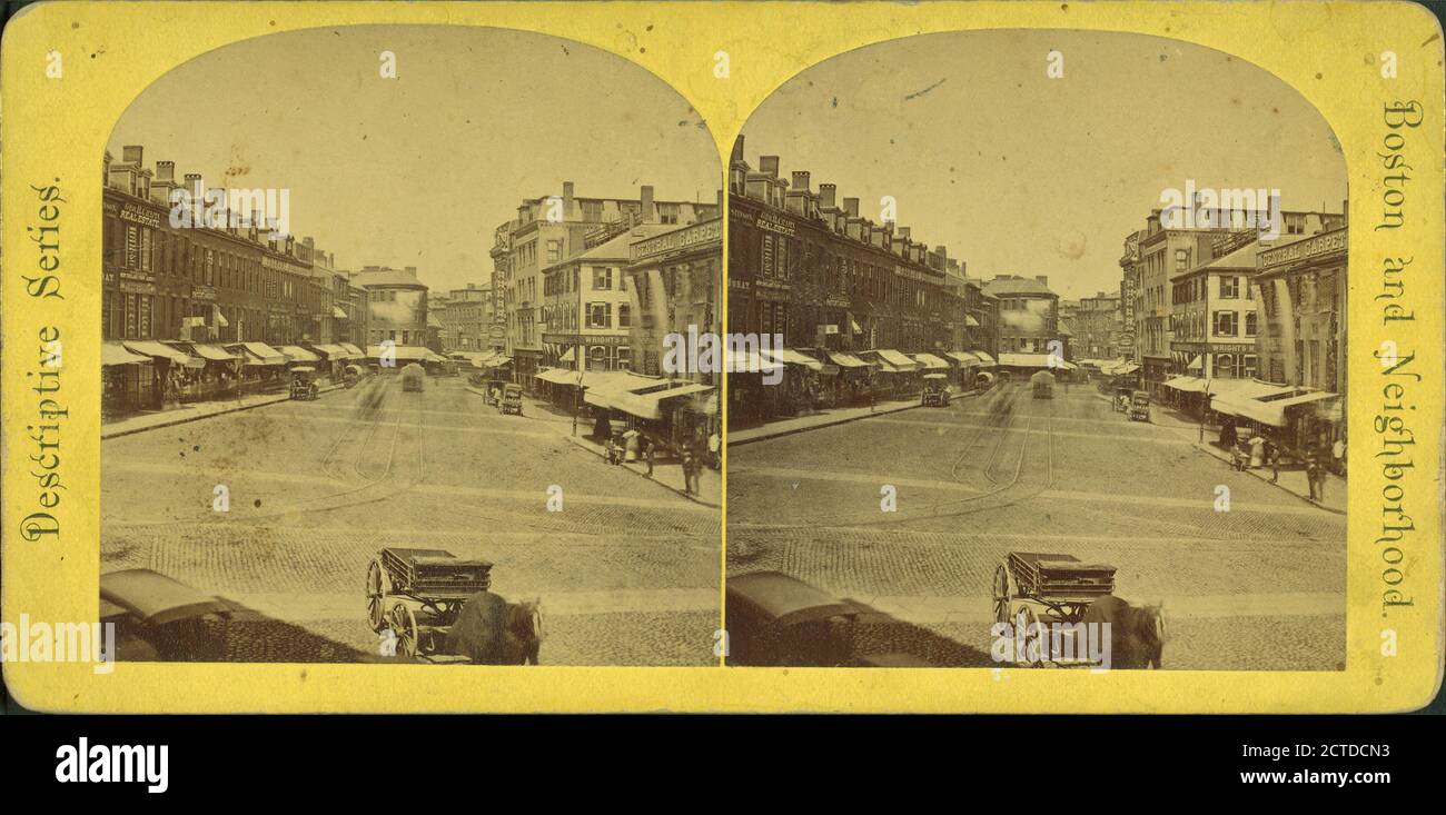 Piazza Scollay., immagine, Stereografi, 1850 - 1930 Foto Stock
