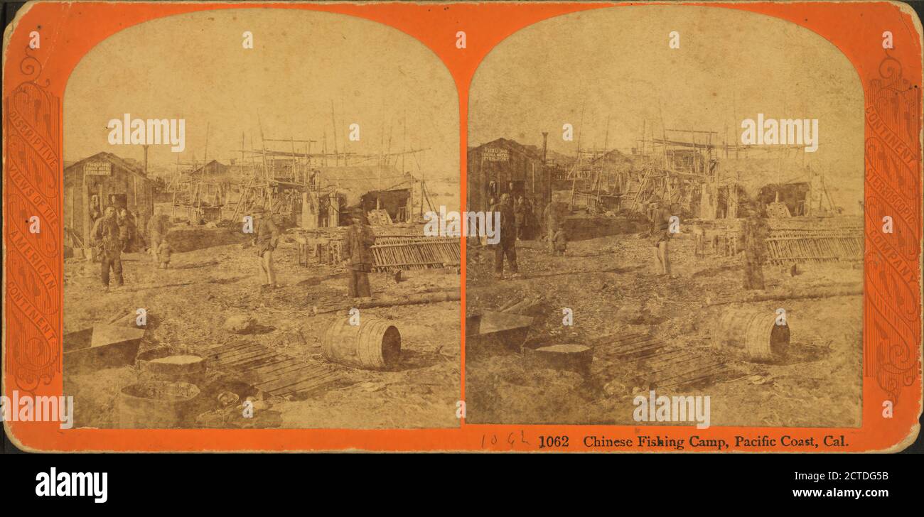 Campo di pesca cinese, Costa del Pacifico, Cal., immagine fissa, Stereographs, 1870 - 1890 Foto Stock