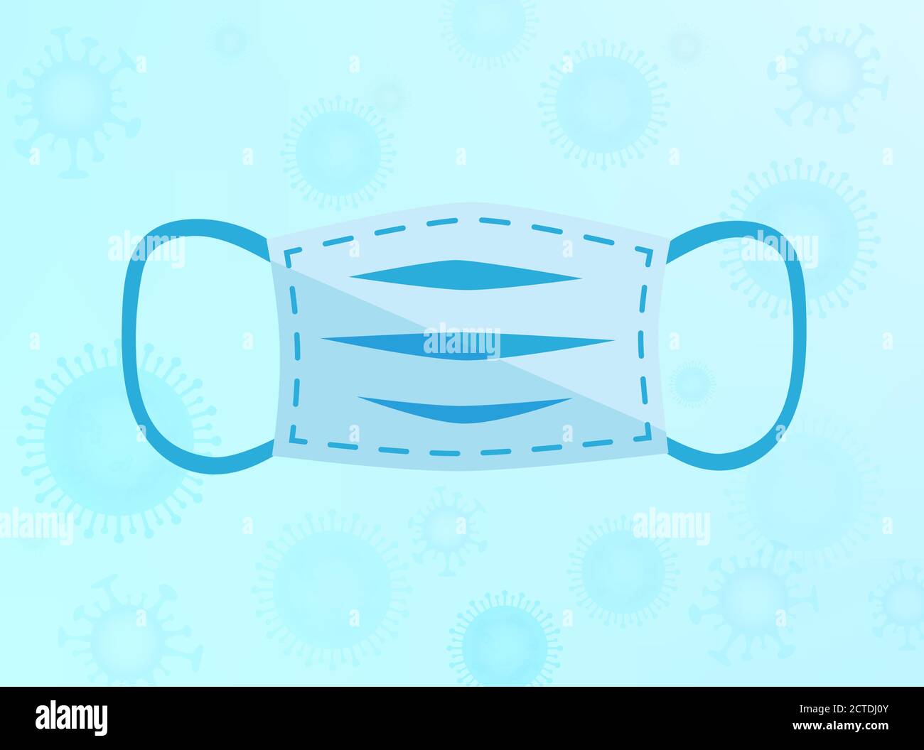 Maschera medica realistica isolata su sfondo azzurro. Protezione COVID-19 del coronavirus. Epidemia pandemica, tempo di quarantena. Vettore Illustrazione Vettoriale