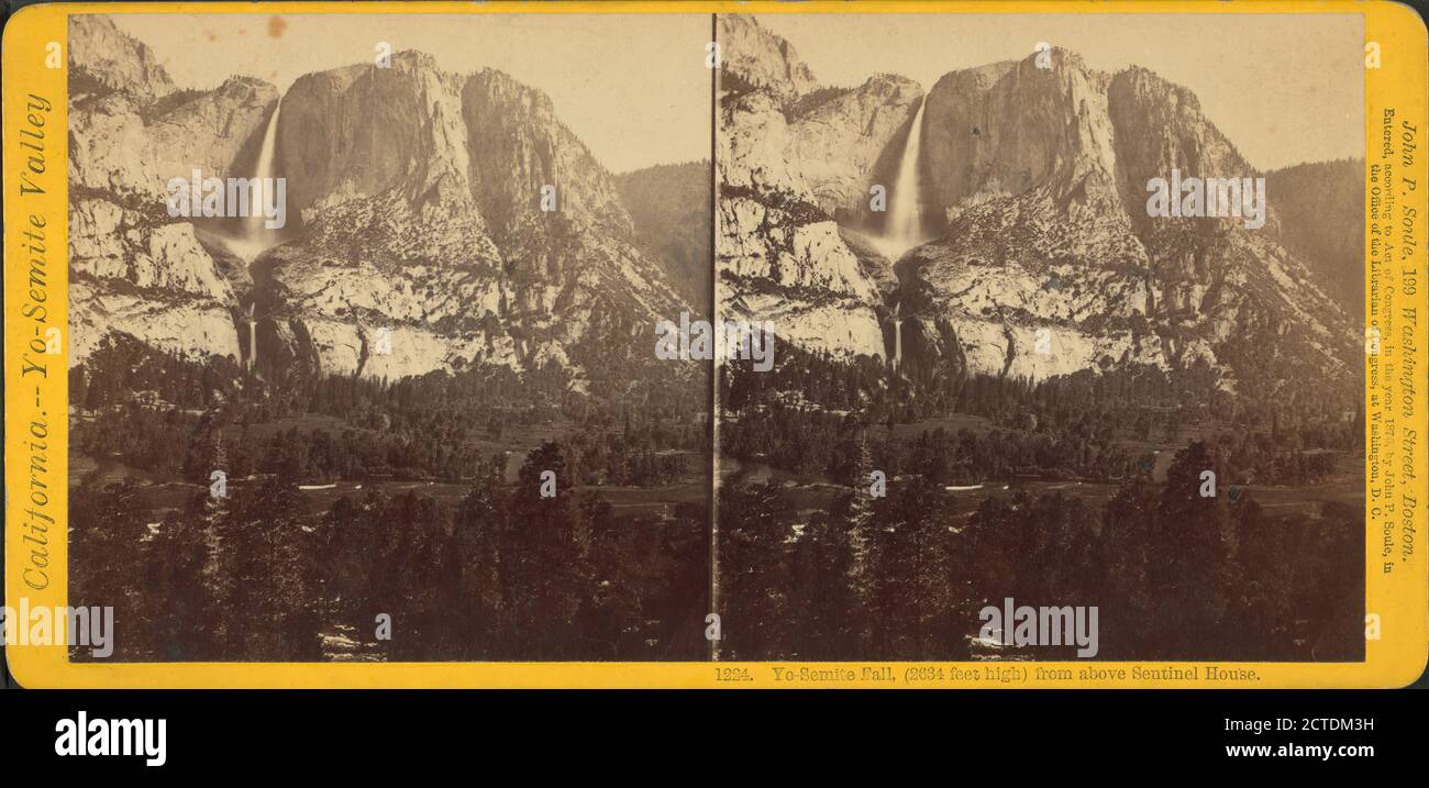 Yo-Semite caduta, (2,634 piedi di altezza) da sopra Sentinel House., immagine, Stereographs, 1870, Soule, John P. (1827-1904 Foto Stock