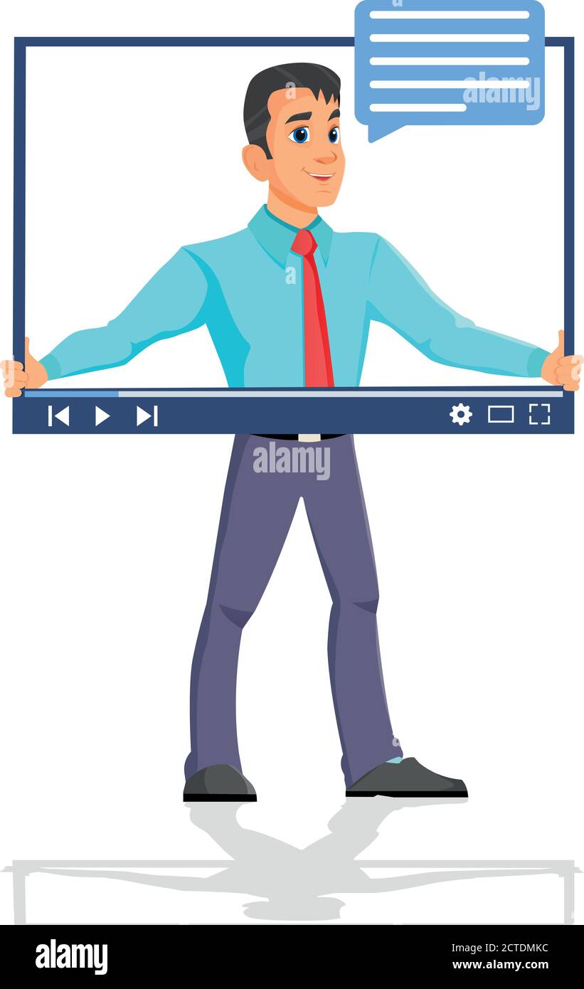 Young Man ha uno schermo e parla su Internet Video Illustrazione Vettoriale