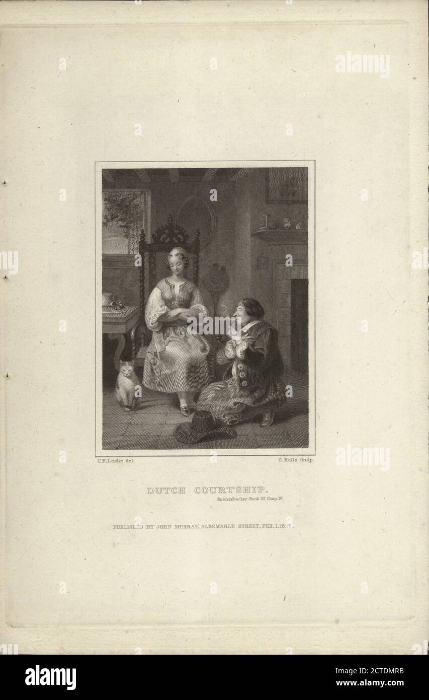 Corteggiamento olandese (Knickerbocker, libro III, cap. IV), immagine fissa, illustrazioni, 1823-02-01, Leslie, Charles Robert, 1794-1859, Rolls, Charles, b. 1800 Foto Stock