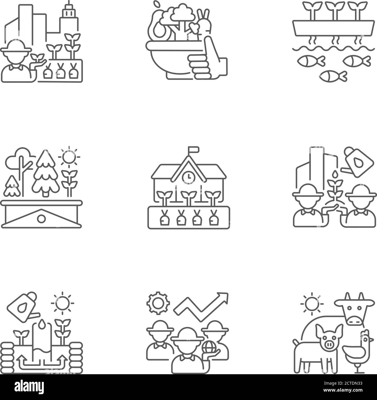 Set di icone lineari per aziende agricole Illustrazione Vettoriale