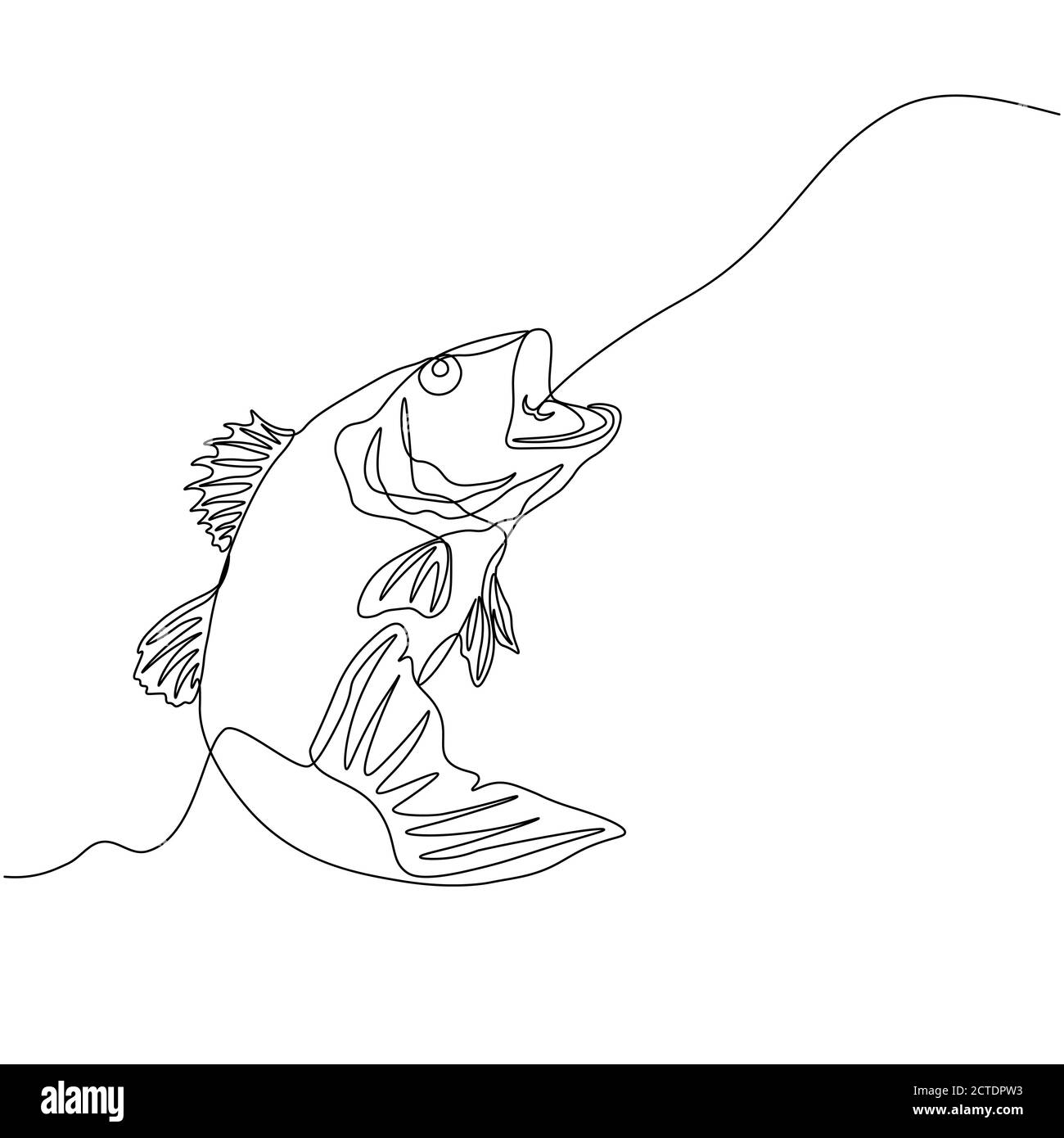 Perch. Silhouette a linea unica con design a base di pesce. Design del logo. Illustrazione vettoriale stile minimalismo disegnata a mano... Illustrazione Vettoriale