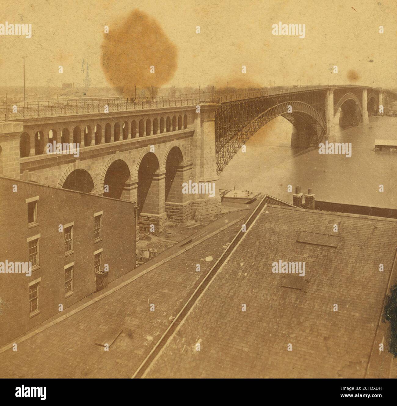 Il Ponte dai piedi di Washington ave., 1875, Bridges, Missouri, fiume Mississippi, Saint Louis (Mo.), Saint-Louis, Eads Bridge (Saint Louis, Mo Foto Stock