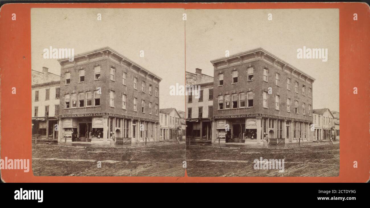 Angolo di parete e Nord anteriore STS. Vista di un negozio su misura, Lewis, Edward (fl. 1860-1880), Commercial Buildings, New York (state), Catskill Mountains (N.Y.), Ulster County (N.Y.), Kingston (N. Y Foto Stock