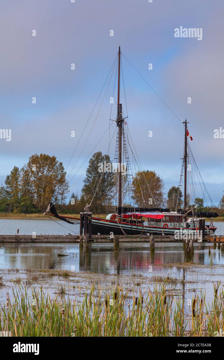 Nave a vela Providence attraccata alla Britannia Ship Yard in Steveston British Columbia Canada Foto Stock