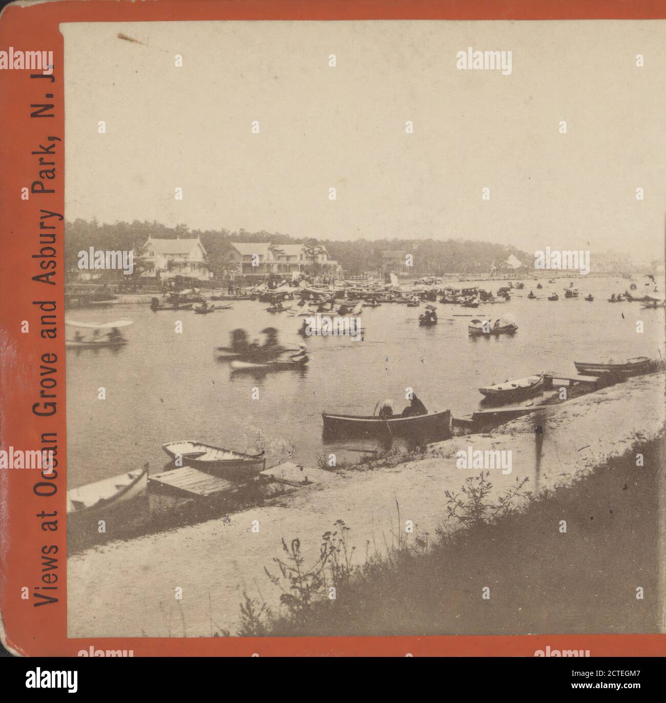 Vista lago con i navigatori, Pach, G. W. (Gustavus W.) (1845-1904), Turismo, Barche, Laghi e stagni, tempo libero, New Jersey, Asbury Park (N.J.), Ocean Grove (N. J Foto Stock