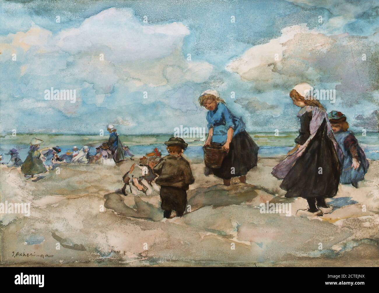 Akkeringa Johannes Evert - giovani cacciatori di conchiglie sulla spiaggia - Scuola Olandese - XIX secolo Foto Stock