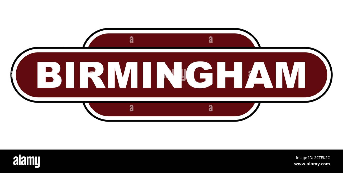 Una targhetta con il nome della stazione di Birmingham UK su sfondo bianco Illustrazione Vettoriale