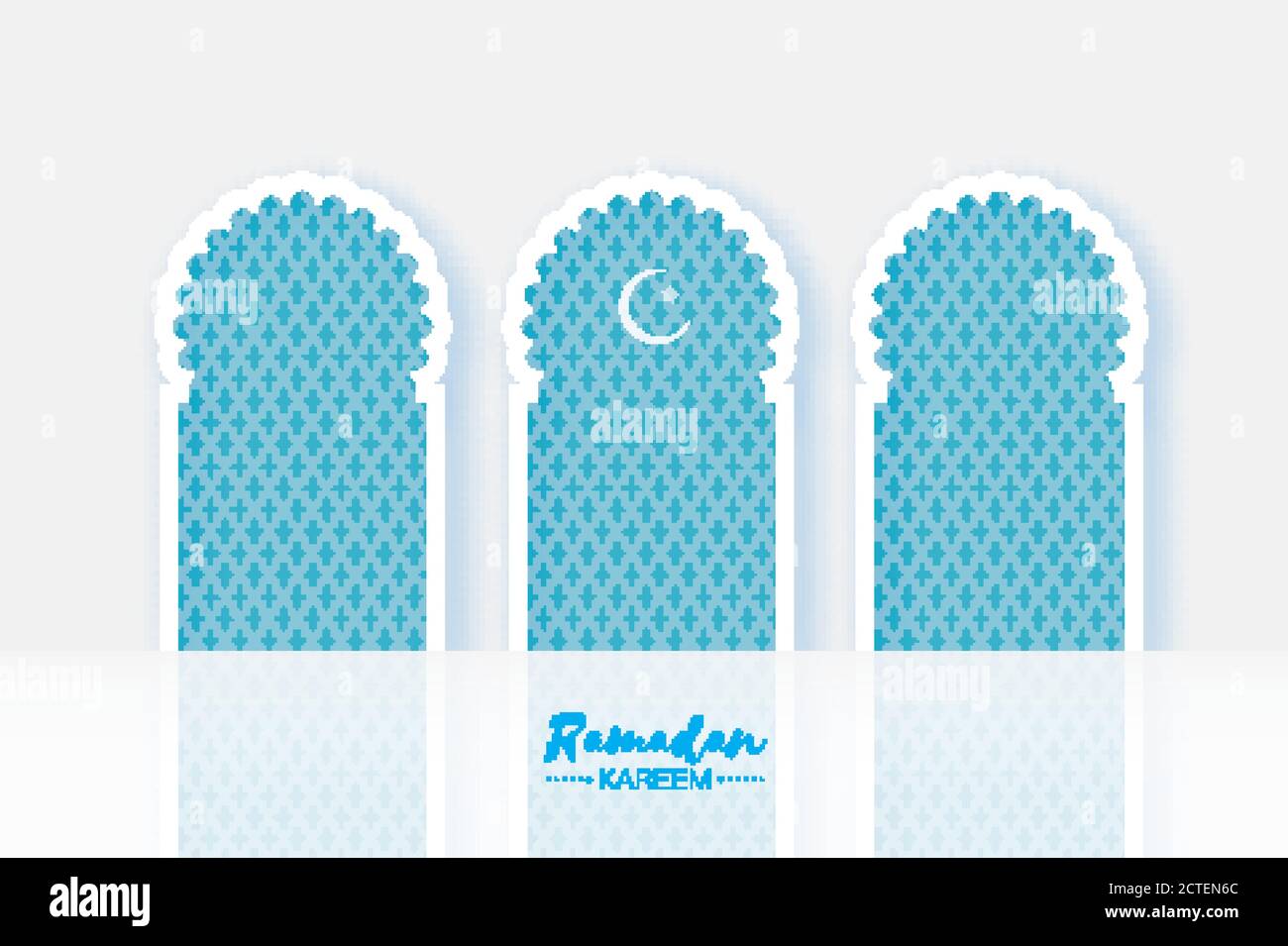 Moschea Blu finestra . Biglietto d'auguri per Origami Ramadan Kareem. Modello arabo arabesco. Mese Santo dei musulmani. Luna di Crescent. Simbolo dell'Islam. Illu. Vettore Illustrazione Vettoriale
