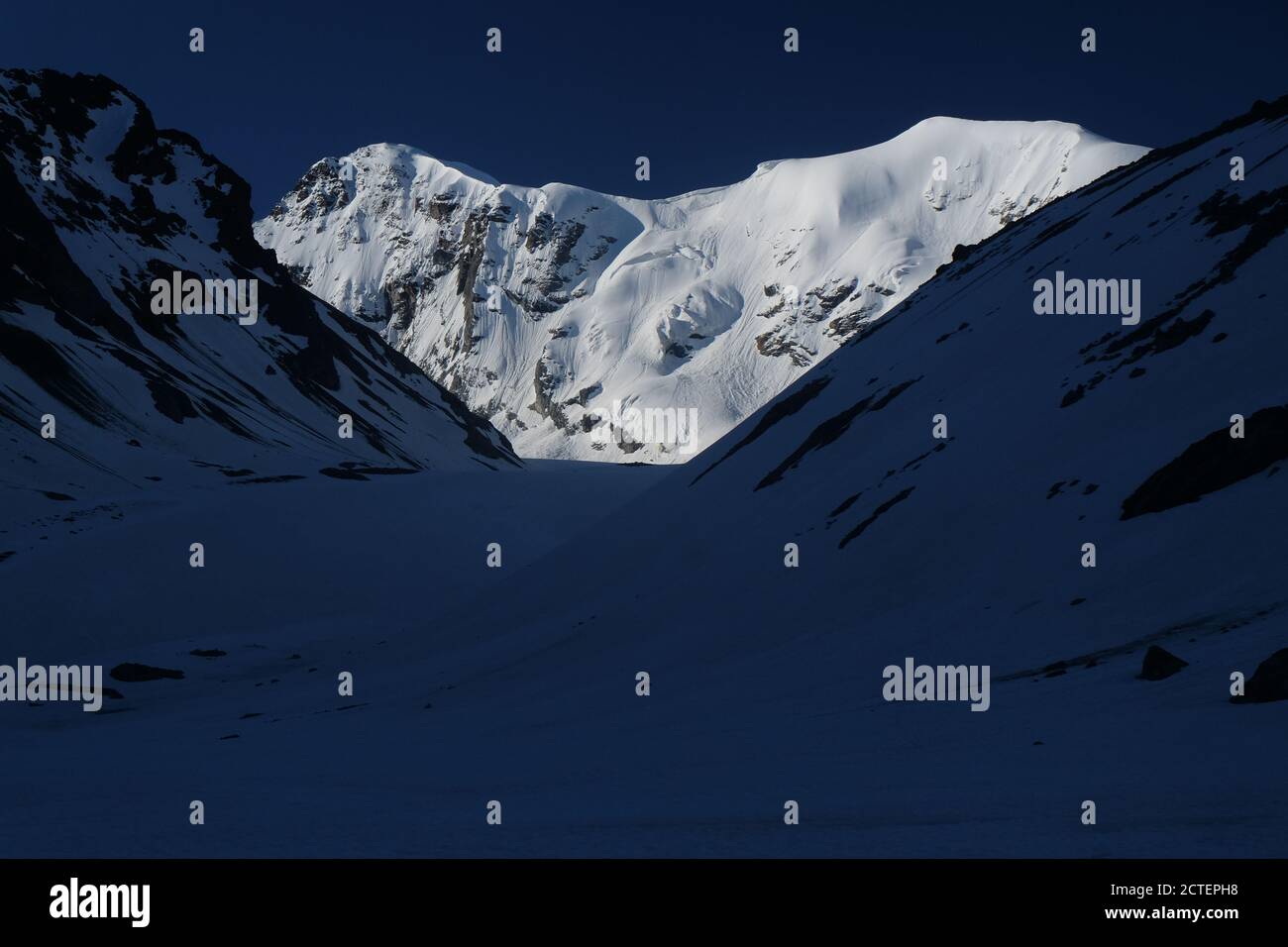 Mont Brulé alla luce del mattino - una montagna coperta di ghiacciai Vetta nelle alpi svizzere al confine con l'Italia Foto Stock