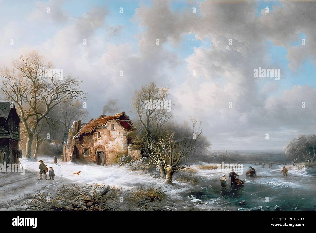 Daiwaille Alexander Joseph - Winterlandschap Met Schaatsers - Scuola Olandese - 19 ° secolo Foto Stock