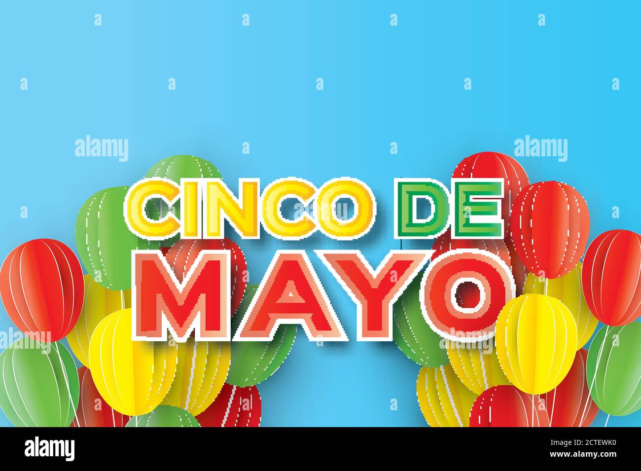 Happy Cinco de Mayo. Ballon taglio carta. Messico, Carnevale. Testo. Illustrazione vettoriale Illustrazione Vettoriale