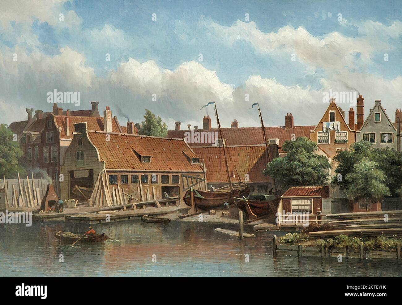 Hilverdink Eduard - gezicht Op Scheepswerf 'het Jagt' di Amsterdam - Scuola Olandese - XIX secolo Foto Stock