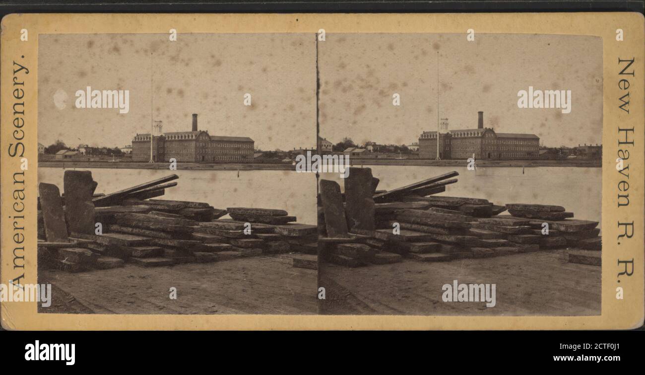 Vista sul fiume e l'edificio industriale sull'altro lato, E. & H.T. Anthony (azienda), Whitney, Beckwith & Paradice, New York, New Haven, e Hartford Railroad Company, New York (Stato Foto Stock