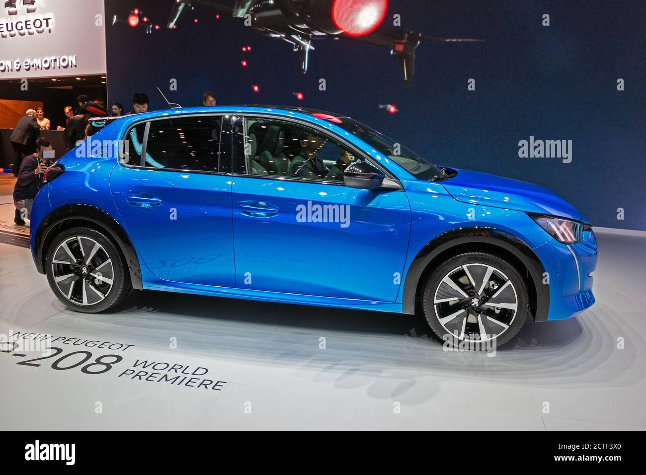 L'auto elettrica Peugeot e-208 è stato presentato all'89° Salone Internazionale dell'automobile di Ginevra. GINEVRA, SVIZZERA - 5 MARZO 2019. Foto Stock