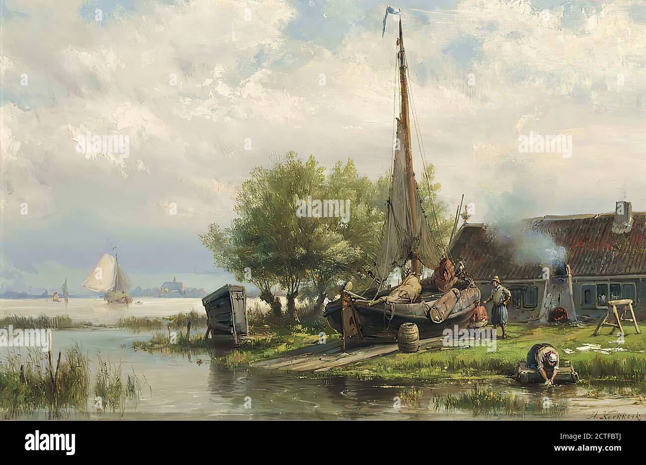 Koekkoek i Hermanus - Figure al lavoro su un cantiere navale - Scuola Olandese - XIX secolo Foto Stock