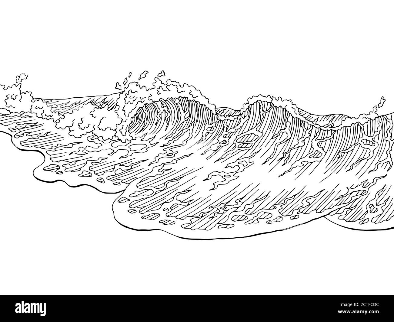 Sea wave grafica art surf nero bianco paesaggio disegno vettore Illustrazione Vettoriale