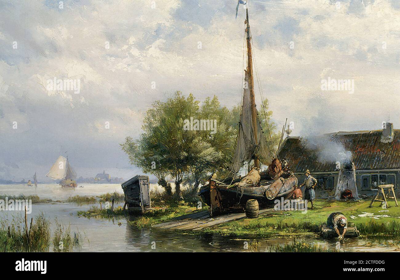 Koekkoek II Hermanus - Figure al lavoro su un cantiere navale - Scuola Olandese - XIX secolo Foto Stock