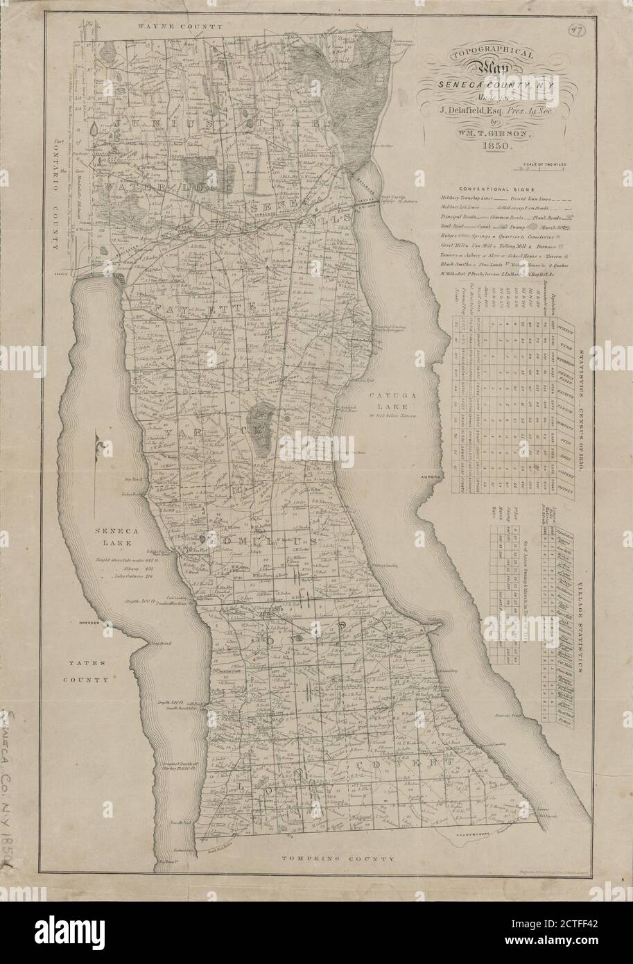 Mappa topografica della Contea di Seneca, N.Y., cartografica, Mappe, 1850, Gibson, Wm. T. (William T. Foto Stock