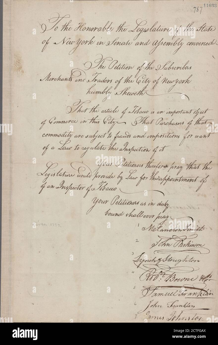 Documento, testo, documenti, 1790, Smith, Melancton Foto Stock
