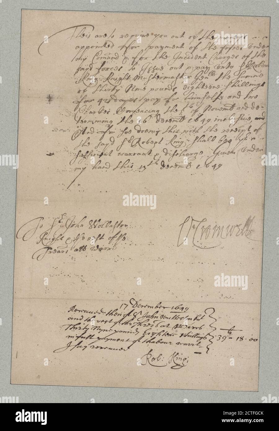 Documento, testo, documenti, 1649, Cromwell, Oliver Foto Stock