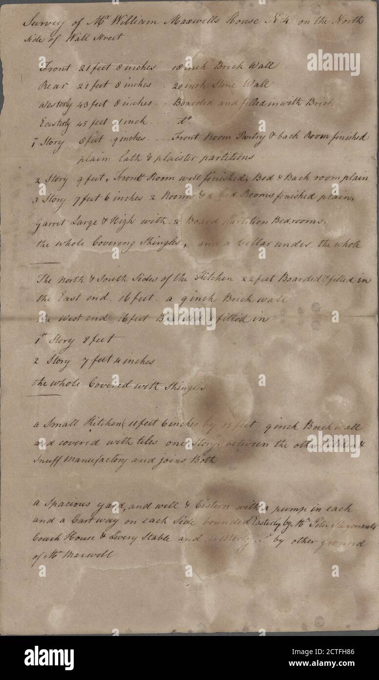 Wall Street, numero 4, testo, documenti, 1780 - 1799 Foto Stock