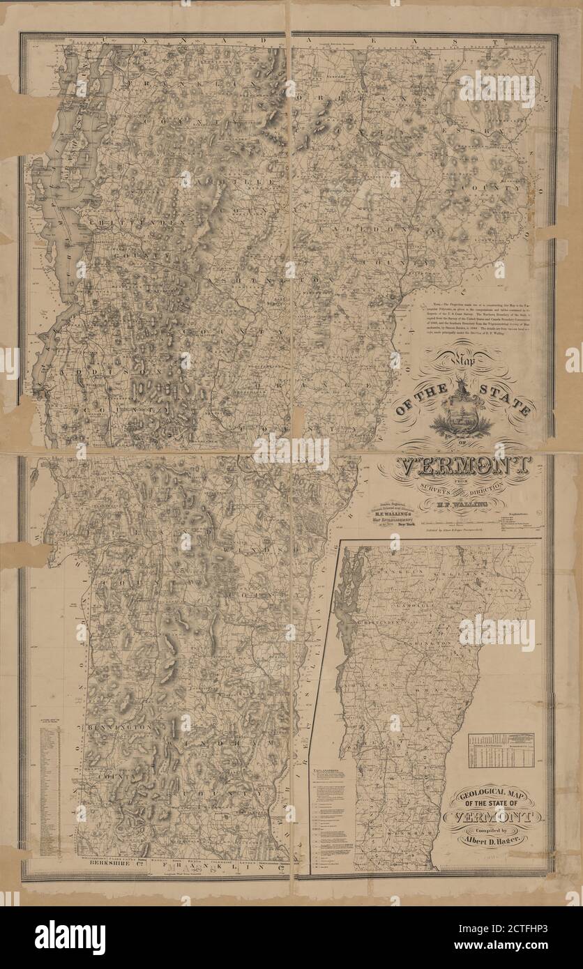 Mappa dello stato del Vermont , cartografia, Mappe, 1875, Walling, Henry Francis, 1825-1888 Foto Stock