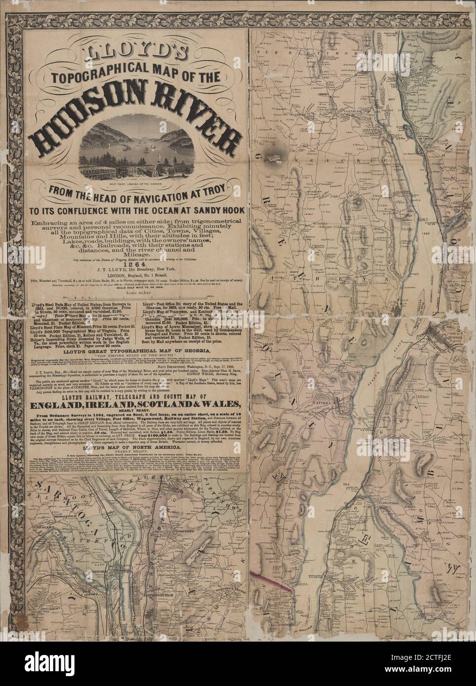 Mappa topografica di Lloyd del fiume Hudson, cartografica, Maps, 1864, Lloyd, James T. Foto Stock