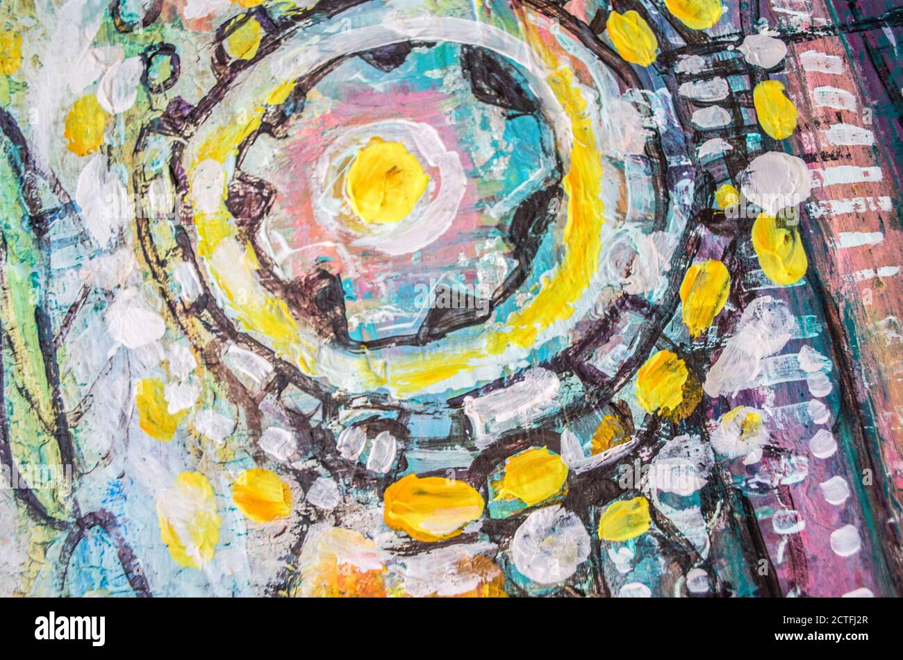 Disegnata a mano di pittura acrilica. L'arte astratta sfondo. Pittura Acrilica su tela di canapa. Colore e struttura. Frammento di opere d'arte. Pennellate di vernice. Ar moderno Foto Stock