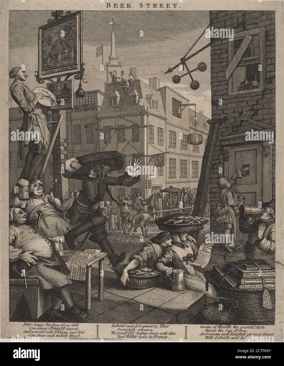 Beer Street, Still Image, Prints, 1751, Hogarth, William, 1697-1764 Foto Stock