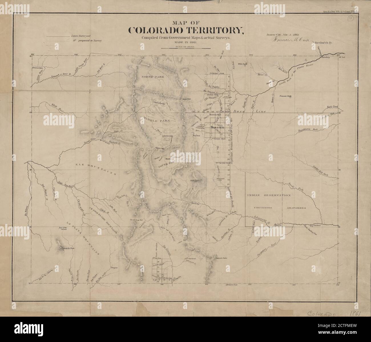 Mappa del territorio del Colorado , cartografia, Mappe, 1861, Stati Uniti. Surveyor General, Case, Francis M., Stati Uniti. Surveyor Generale del Colorado Foto Stock