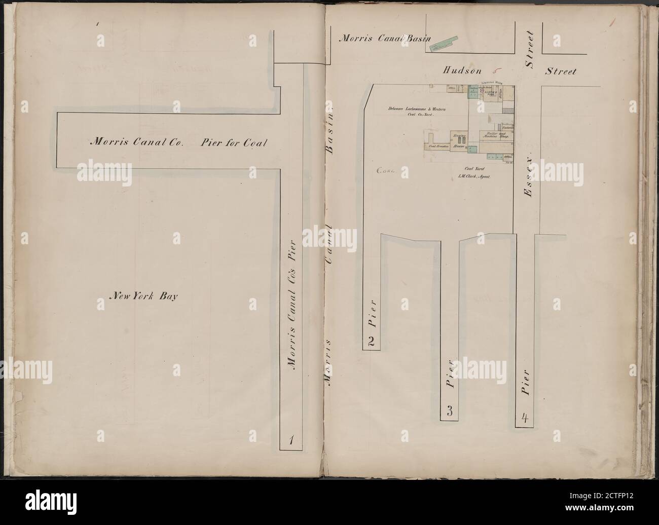 1, Double Page Plate No. 1 Map bounded by Hudson St., Essex St., New York Bay, Still image, Atlases, 1866 Foto Stock