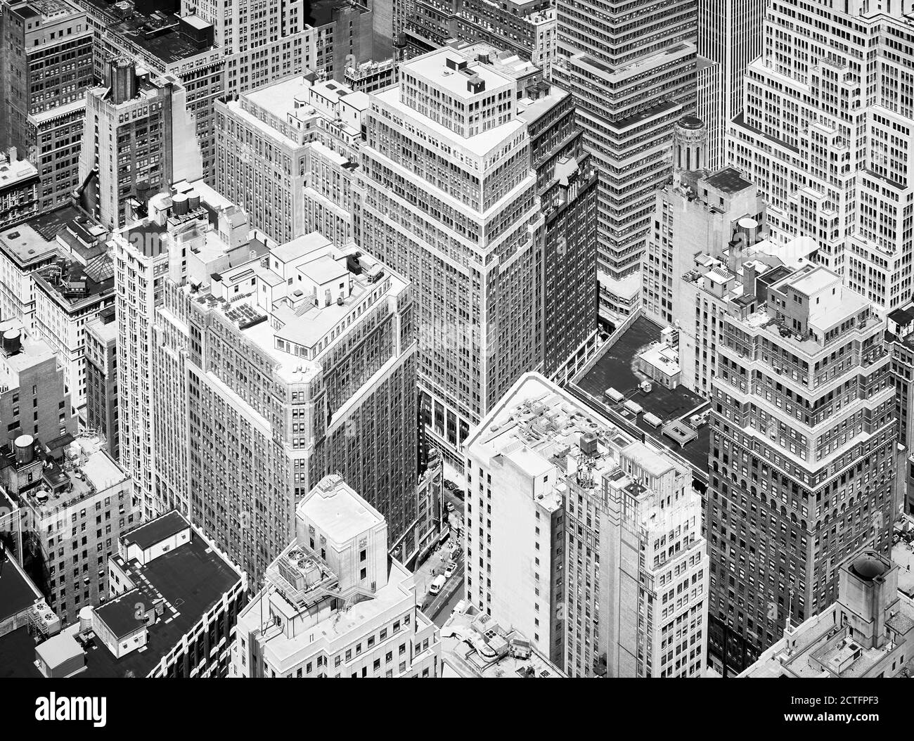 Vista aerea in bianco e nero della variegata architettura di New York City, Stati Uniti. Foto Stock