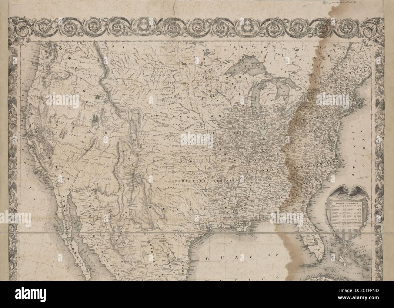 Mappa degli Stati Uniti con i suoi territori, cartografia, Mappe, 1851 Foto Stock