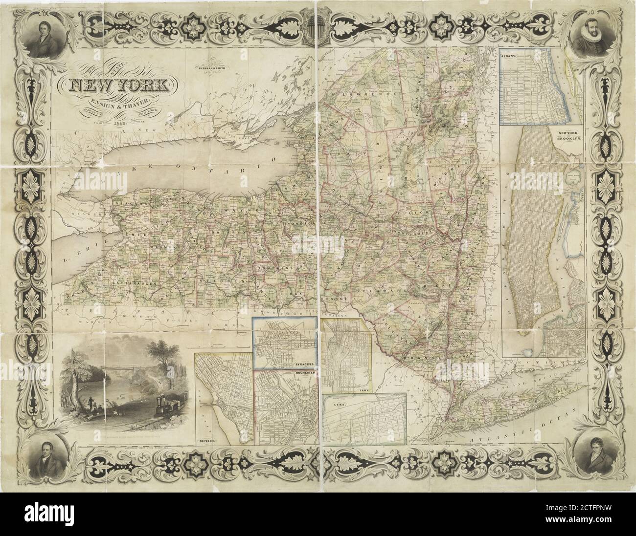 Mappa dello stato di New York, cartografia, Mappe, 1850, Sherman & Smith Foto Stock
