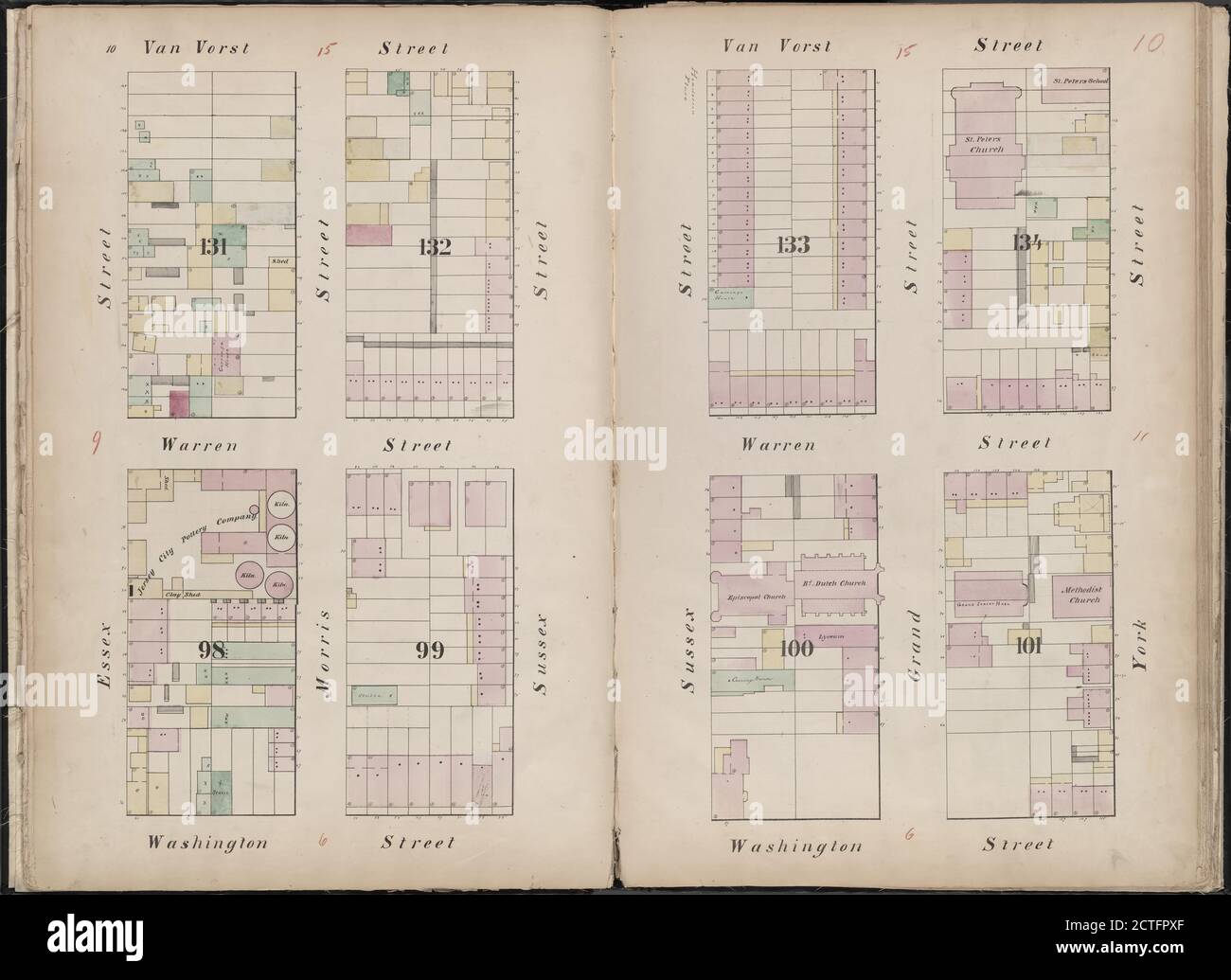 10 Map bounded by Van Vorst St., York St., Washington St., Essex St., Still image, Atlases, 1866 Foto Stock
