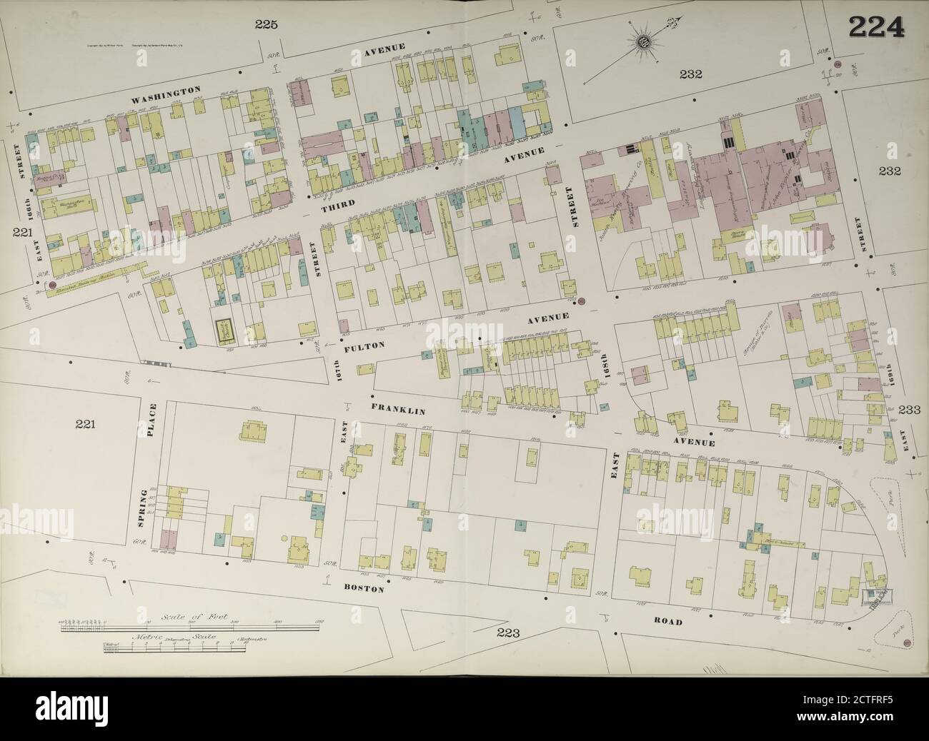 Bronx, V. 10, Double Page Plate No. 224 Mappa delimitata da Washington Ave., E. 169th St., Boston Rd., Spring Place., E. 166th St., Still Image, Maps, 1884- - 1891 Foto Stock