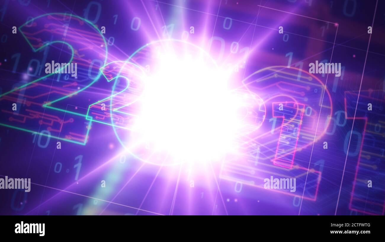 creazione di un progetto con un numero di 2021 anni. Illustrazione 3d del concetto astratto. Disegno di una linea di schema digitale. Foto Stock