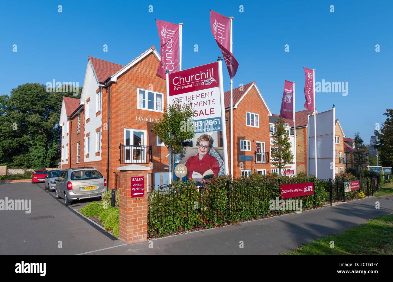 Hale Lodge, nuovi appartamenti / appartamenti per la pensione Churchill in vendita a Fitzalan Road, Littlehampton, West Sussex, Inghilterra, Regno Unito. Foto Stock
