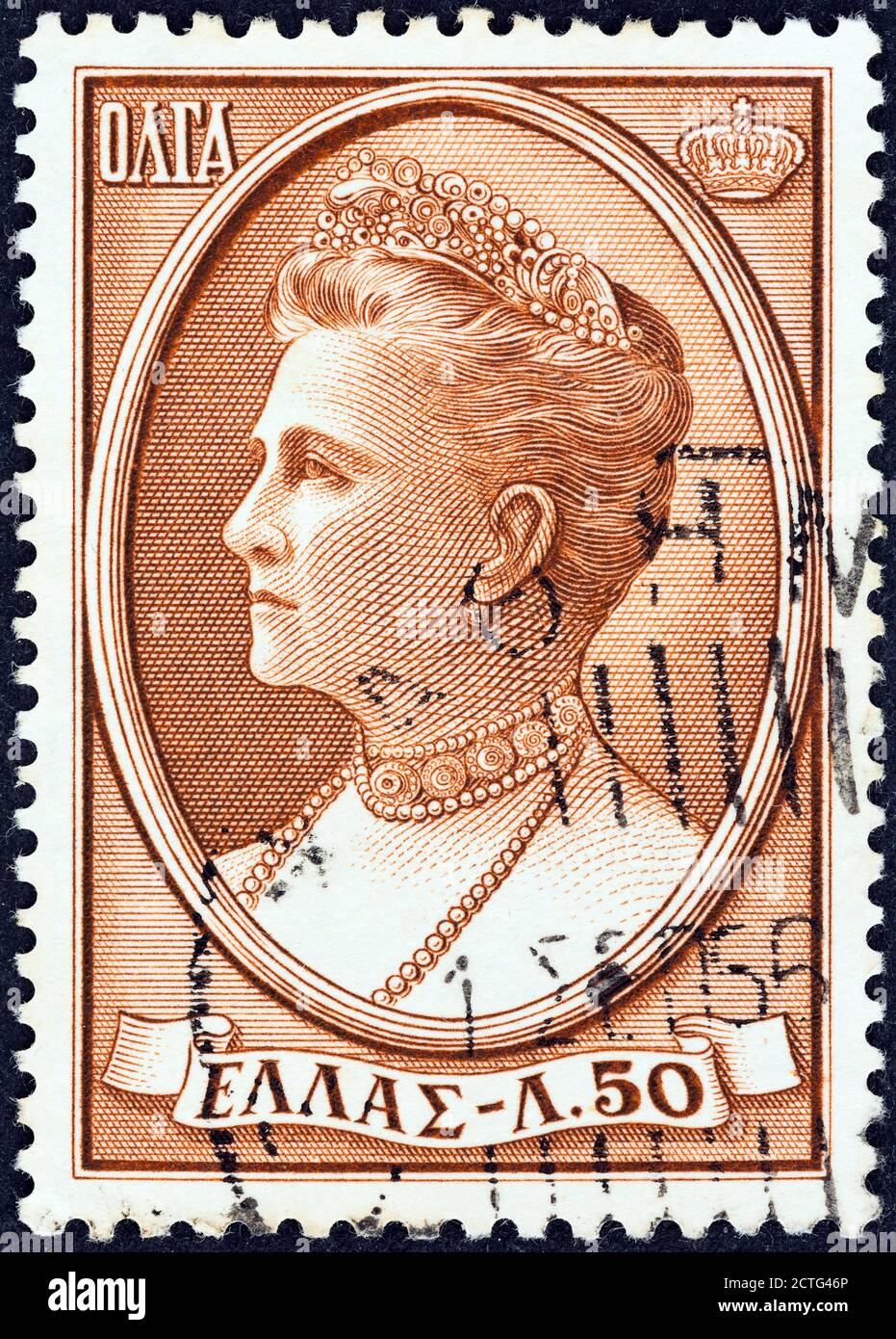 GRECIA - CIRCA 1956: Un francobollo stampato in Grecia mostra la regina Olga, circa 1956. Foto Stock