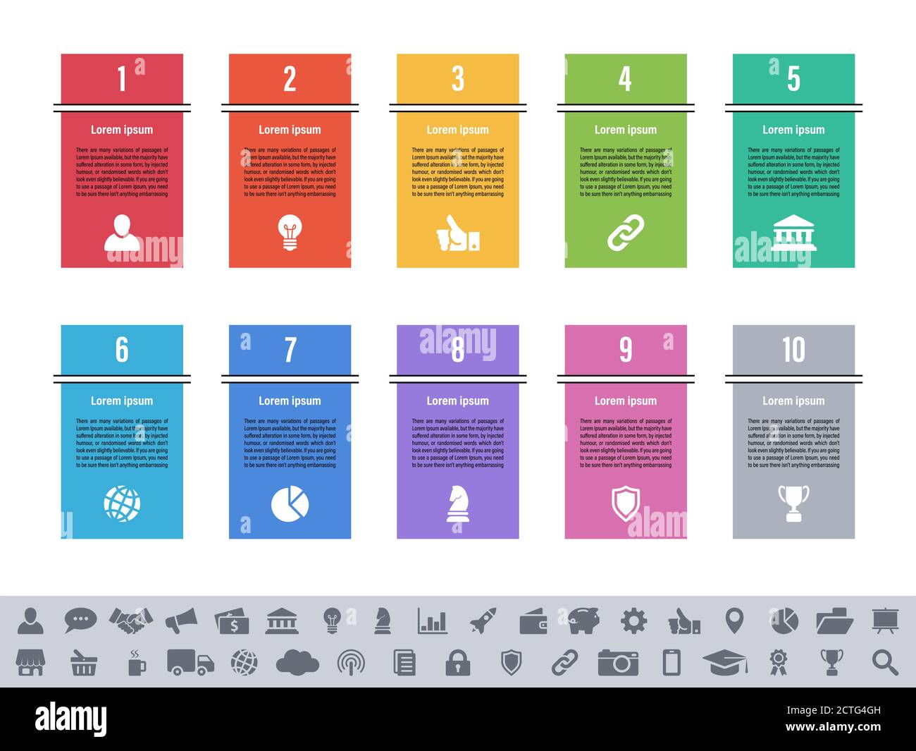 Infografico business design concept illustrazione vettoriale con dieci passi o le opzioni o i processi rappresentano il flusso di lavoro o schema o il pulsante web banner Illustrazione Vettoriale